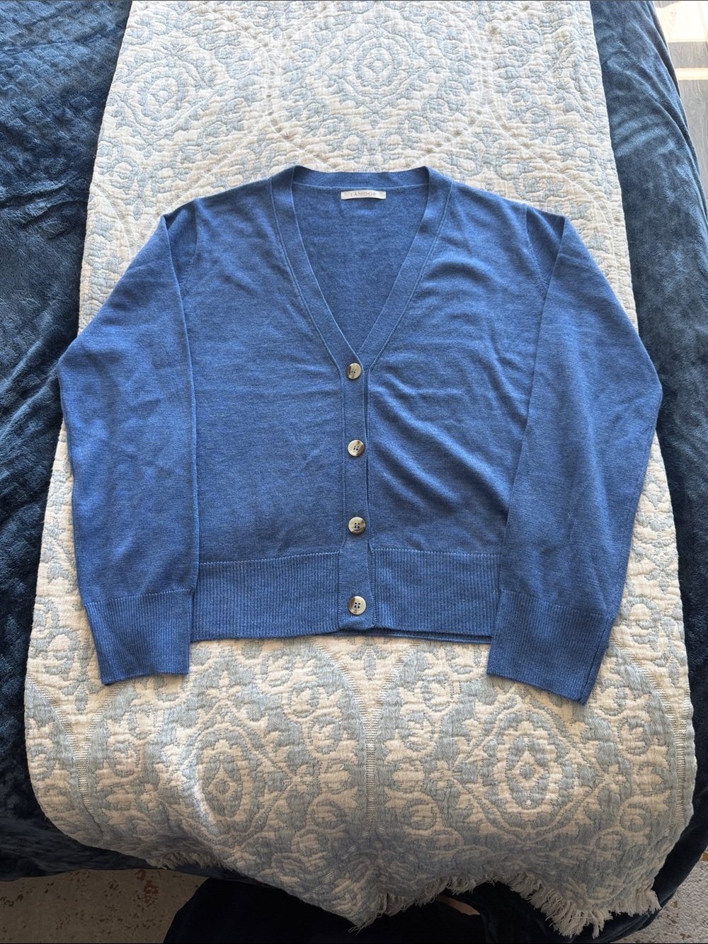 Women's Blue V-Neck Button-Front Cardigan